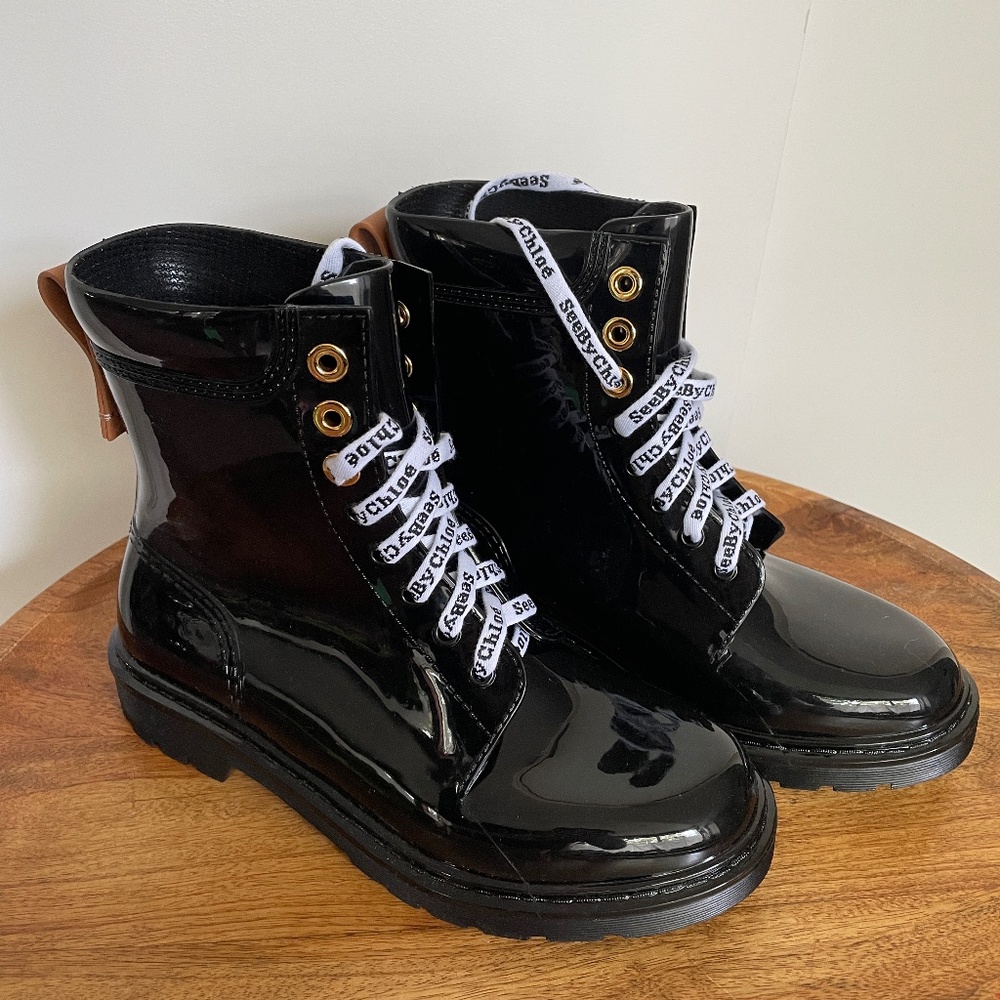See by Chloe Rubber Lace-Up Rain Boots EU 38